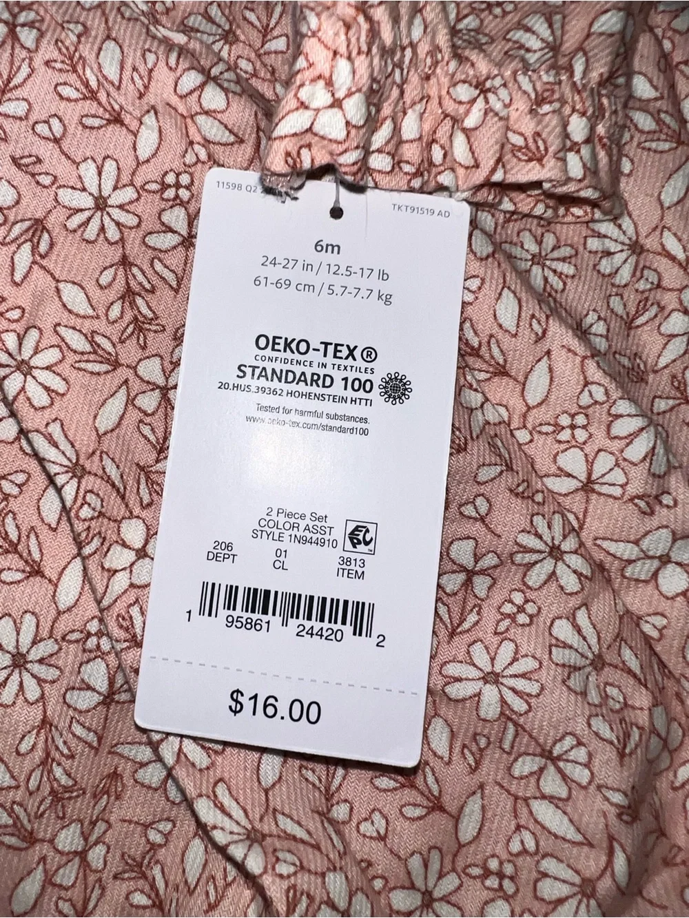 Carter's Just One You Peach Floral Ruffle Collar Bodysuit